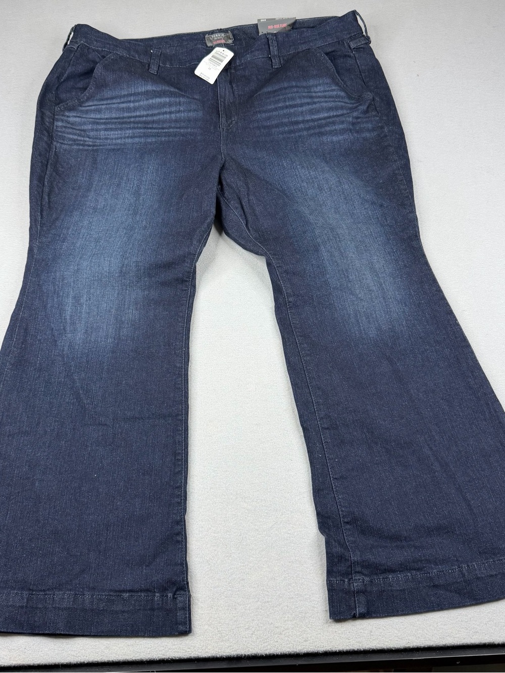 Torrid Mid Rise Flare Jeans 22XS Dark Wash Trouser Wide Hem Stretch NWT